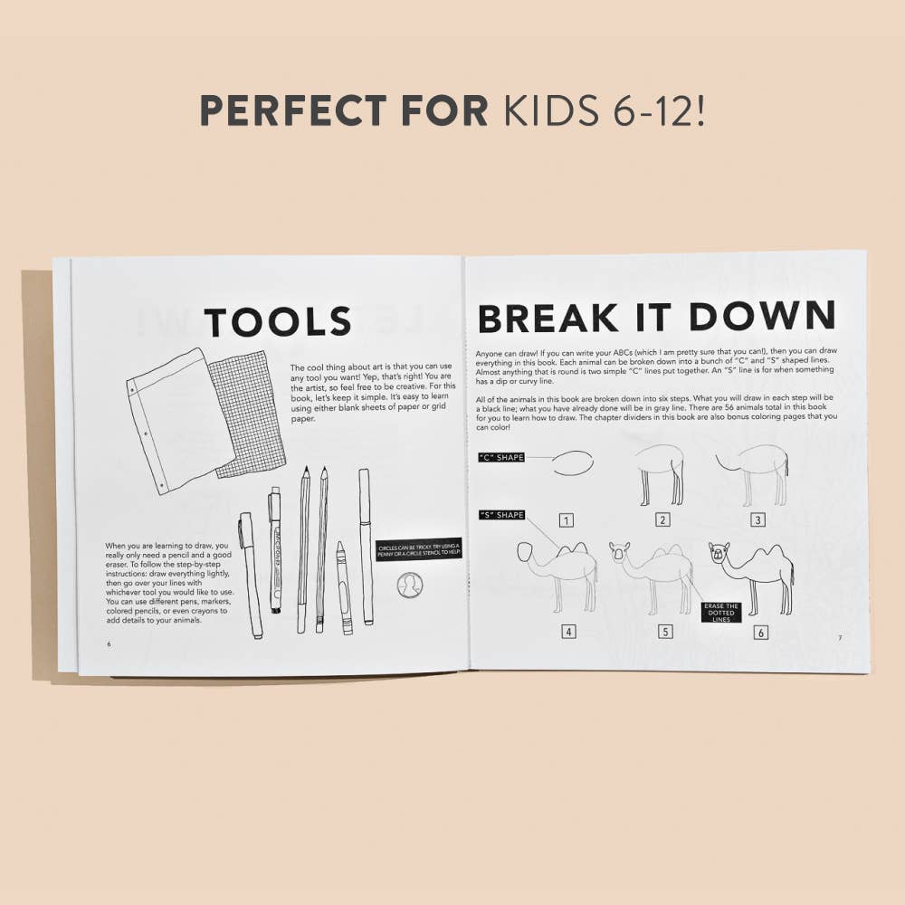 Open book with instructions and illustrations on a beige background