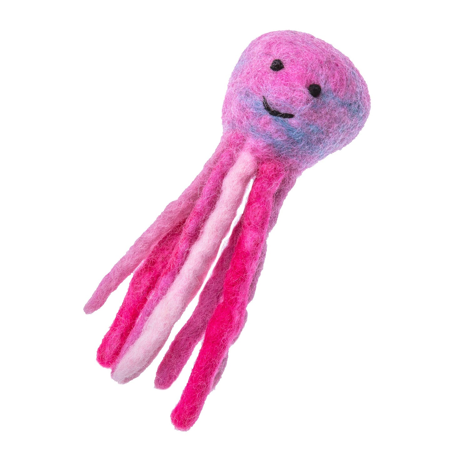 Pink plush octopus toy on a white background