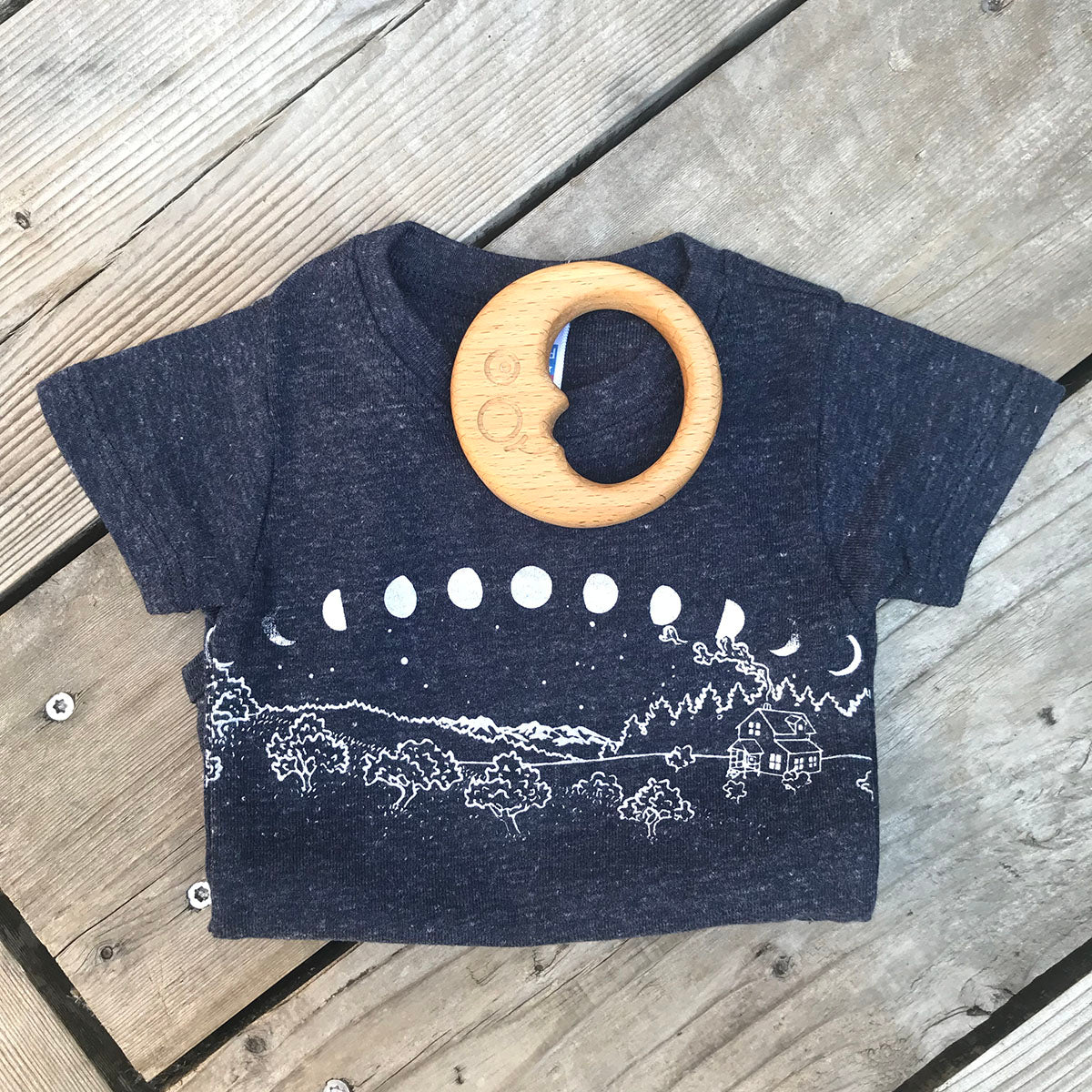 Moon Phase Cottage Short Sleeve Onesie and teether
