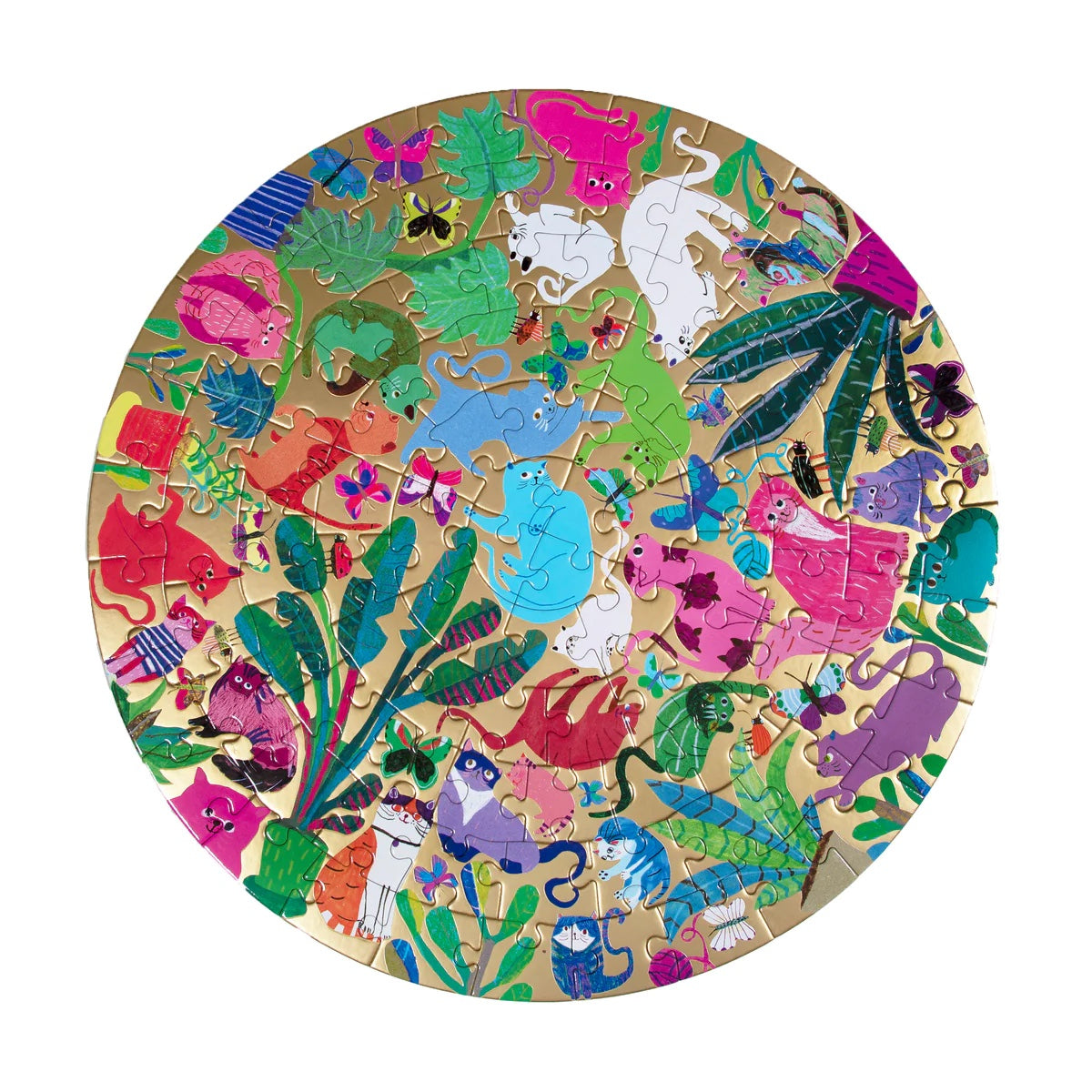 100-piece Busy cats round puzzle completed