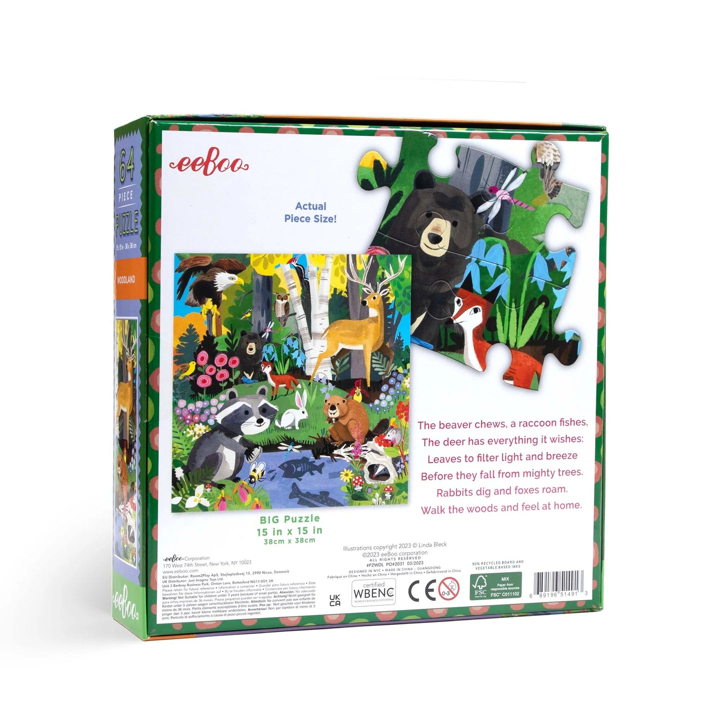 back of box for Woodland 64-piece Puzzle