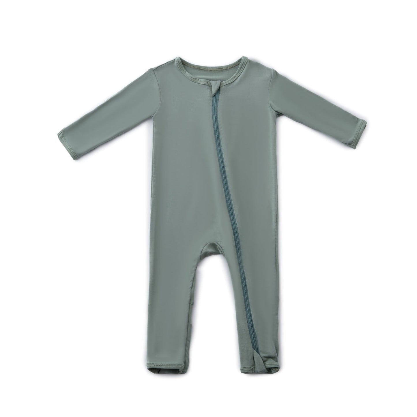 Gray baby romper with a zipper on a white background