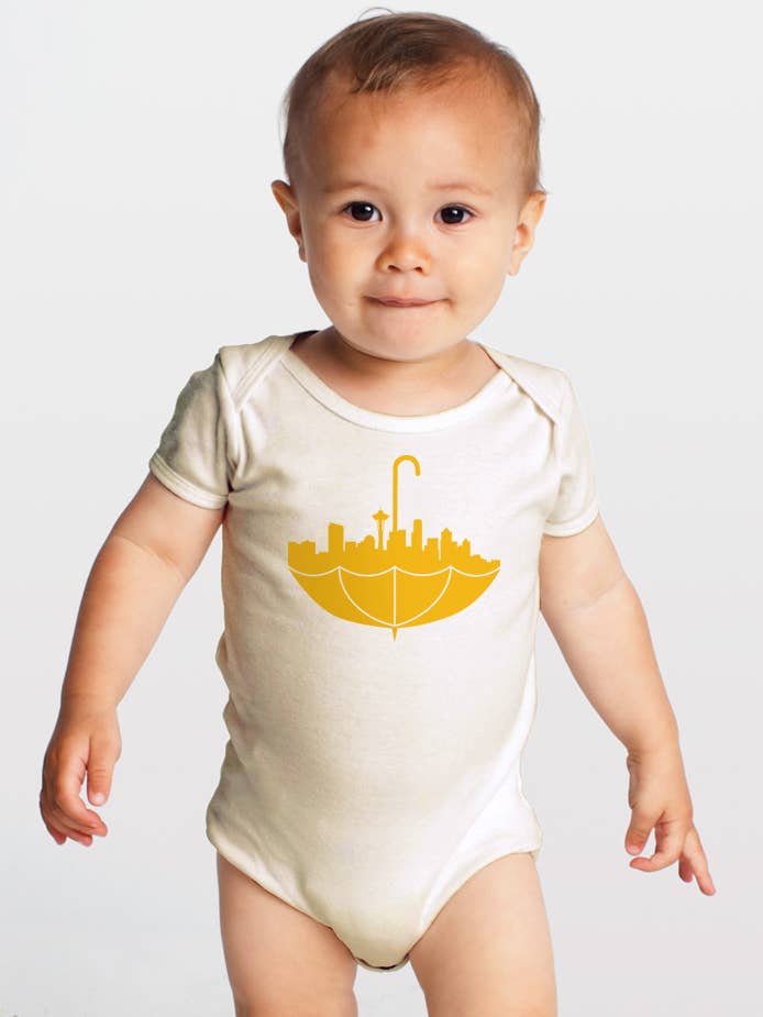 Umbrella Seattle Screen Printed Organic Baby One-Piece
