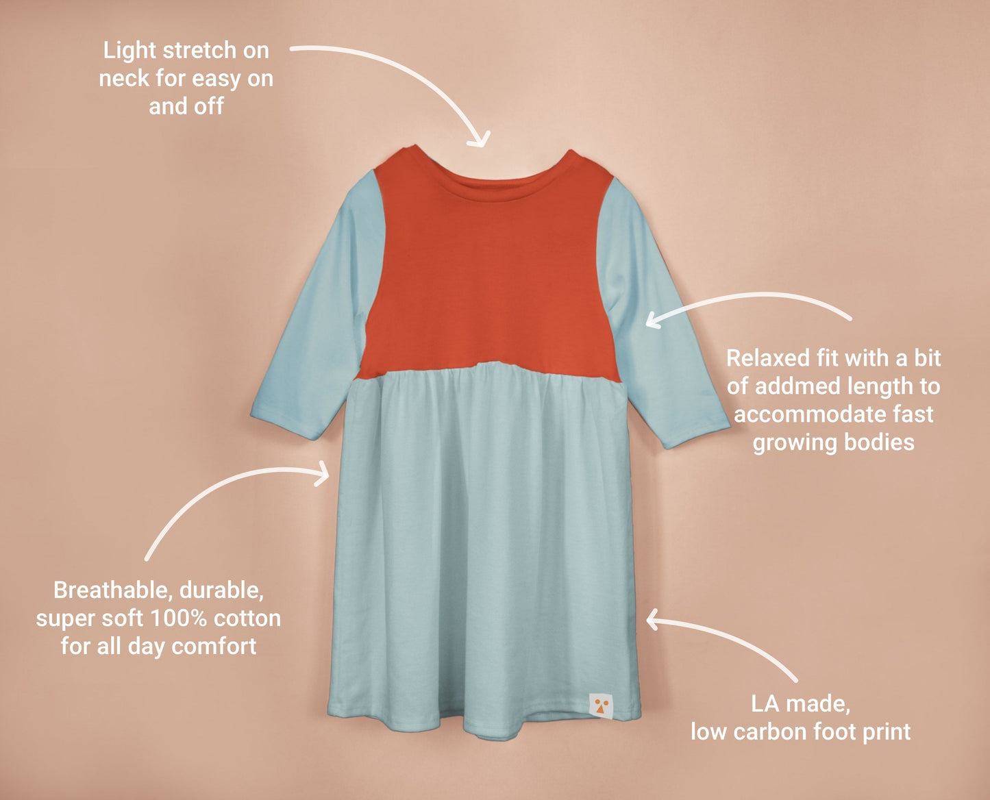 Children's dress with features highlighted on a beige background
