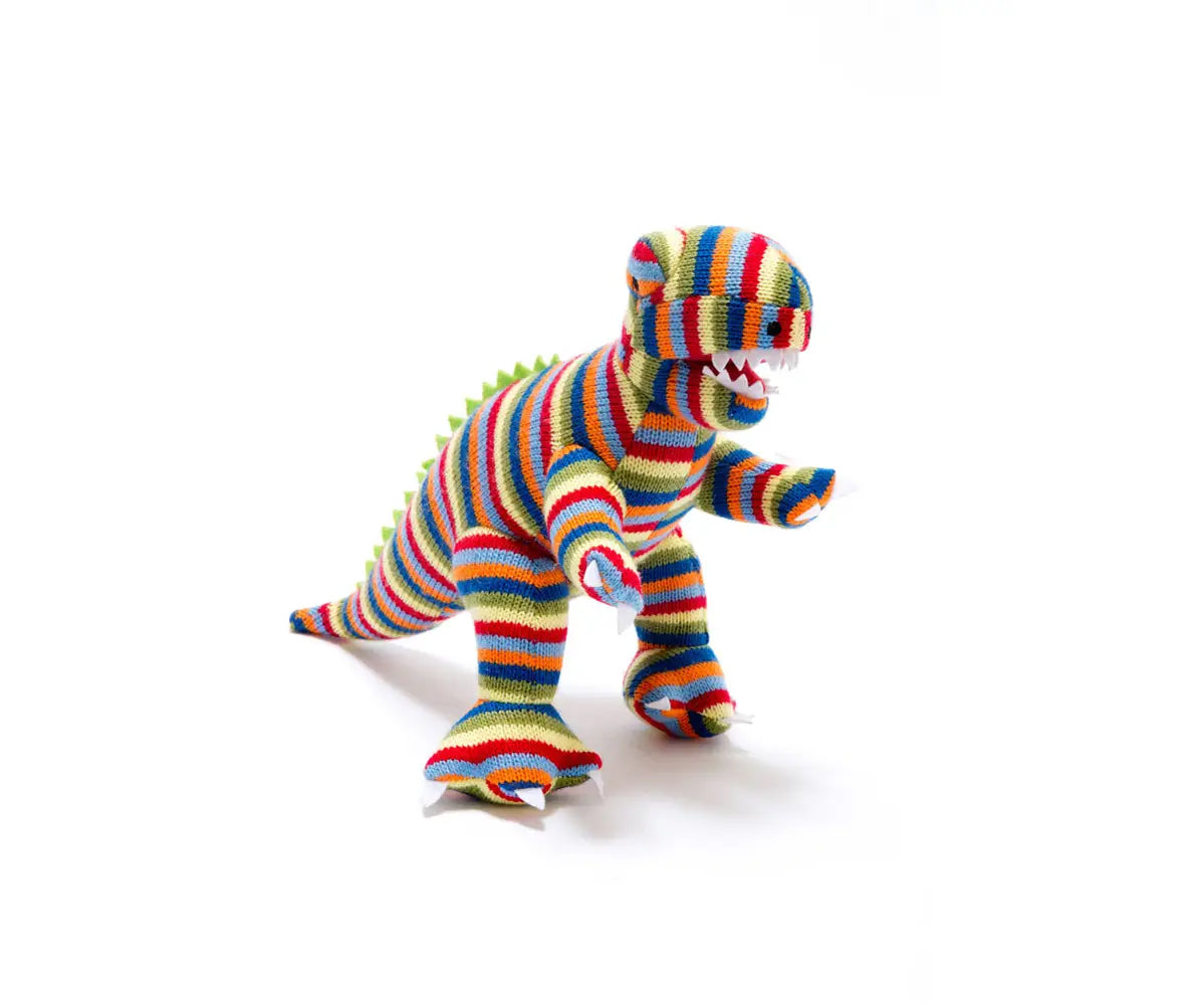 Rainbow striped t-rex rattle