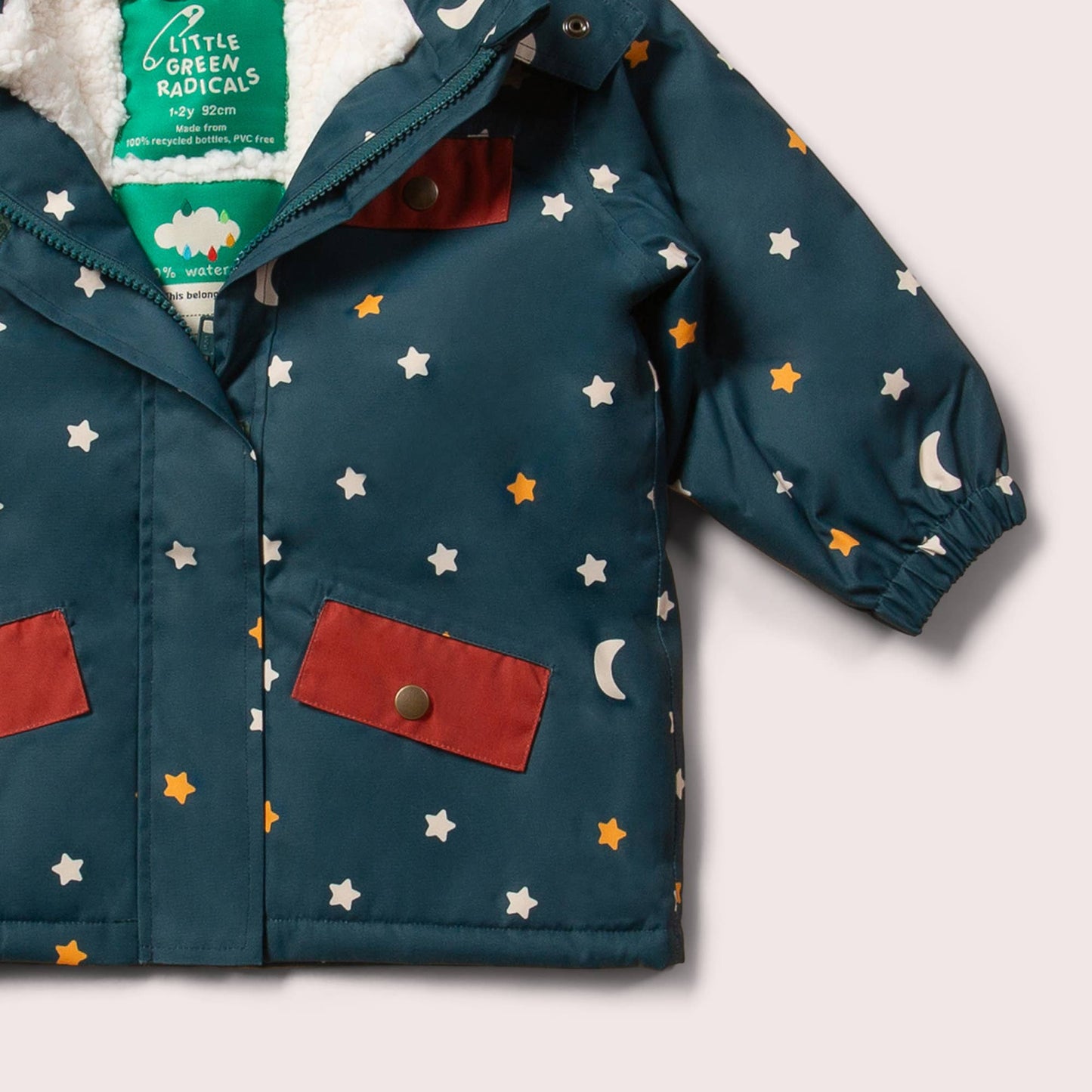 Starry night recycled winter coat - sleeve cuff detail