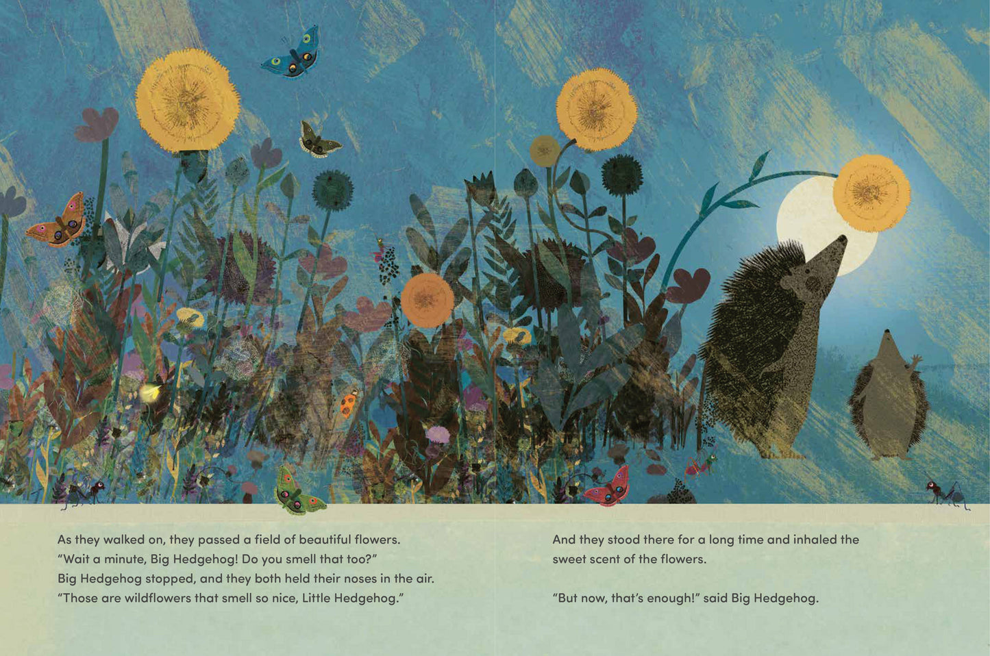 a page from big hedgehog and little hedgehog take an evening stroll with flowers