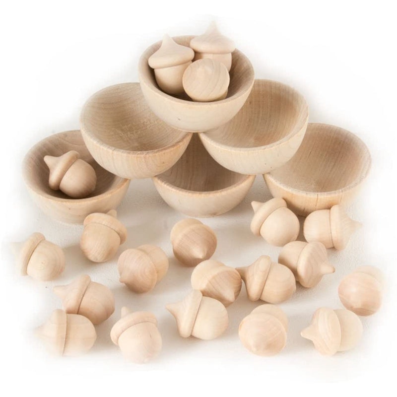 Wood Acorns and Bowl Set