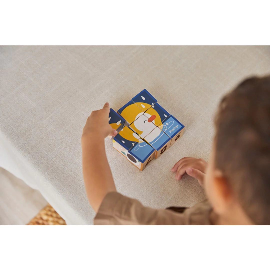 Child playing with Animal Puzzle Cubes 