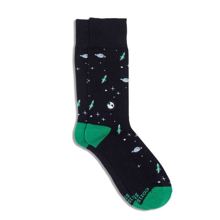 Socks that Protect Our Planet in Black Galaxy flat lay