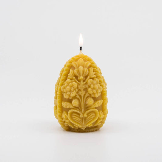 carved egg beeswax candle
