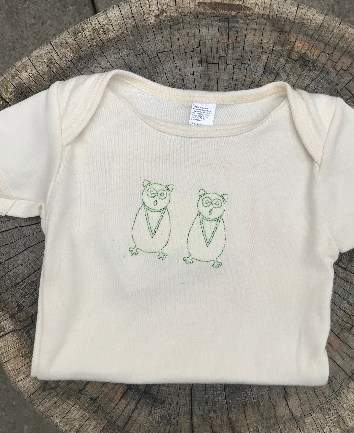Natural/Green Owls Short Sleeve Onesie