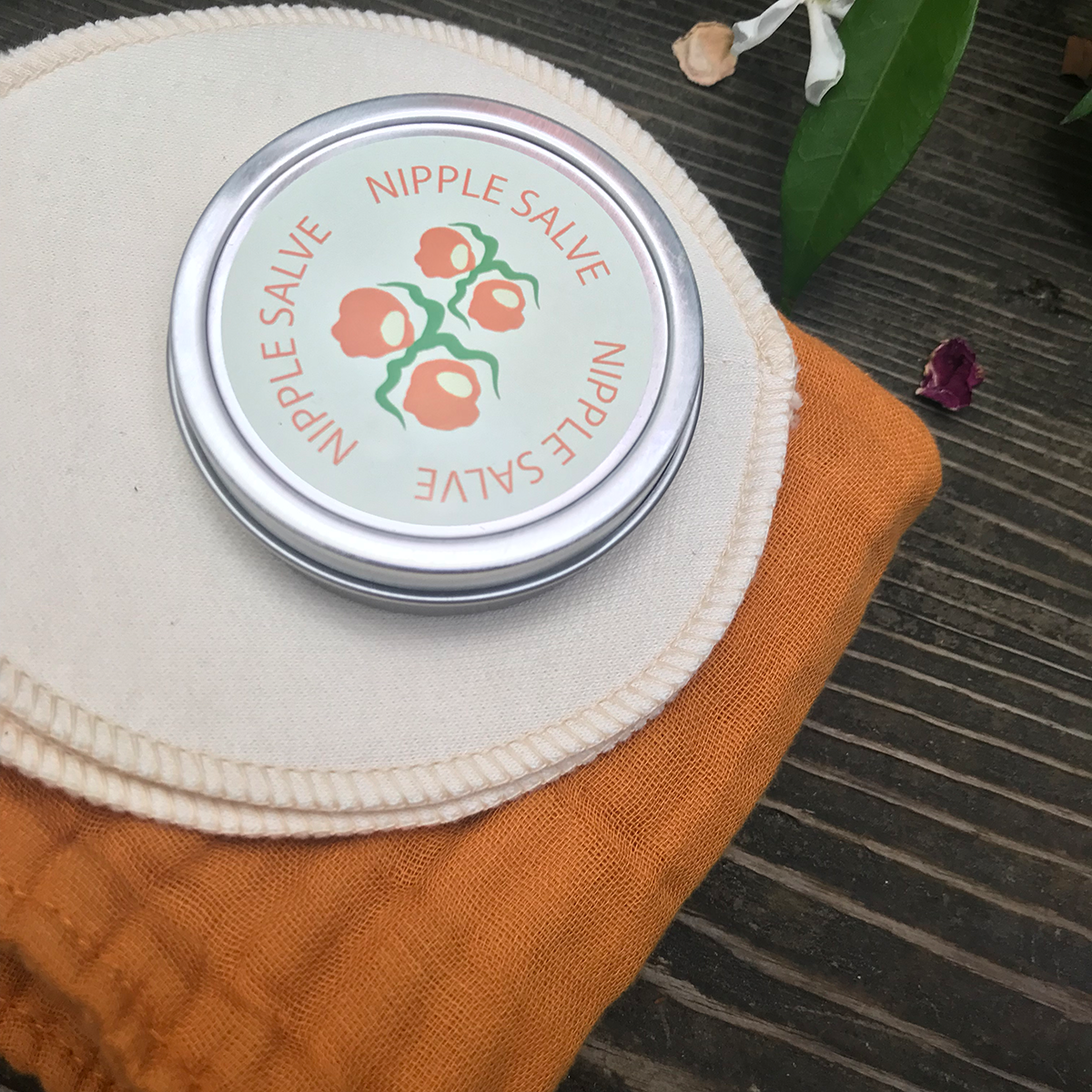 Nipple Cream with Nursing Pads and Mustard Burp Cloth