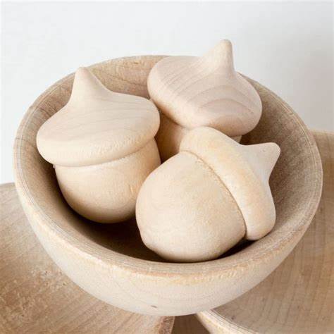 Wood Acorns and Bowl Set