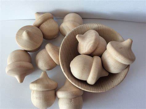 Wood Acorns and Bowl Set