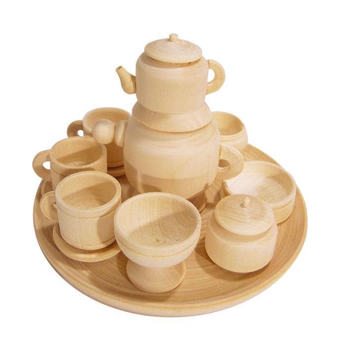 Wooden miniature tea set
