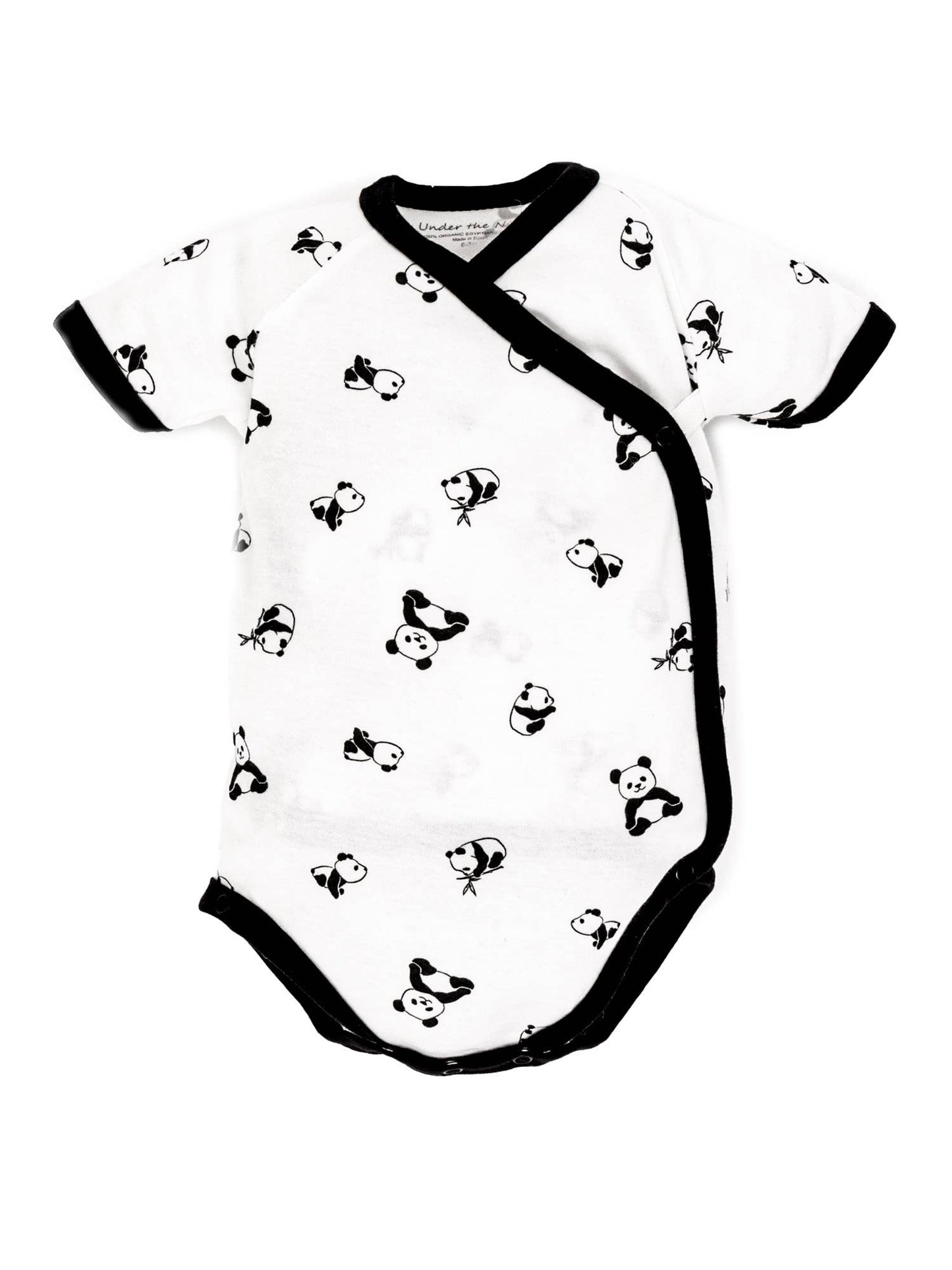 Short sleeve panda onesie flat lay
