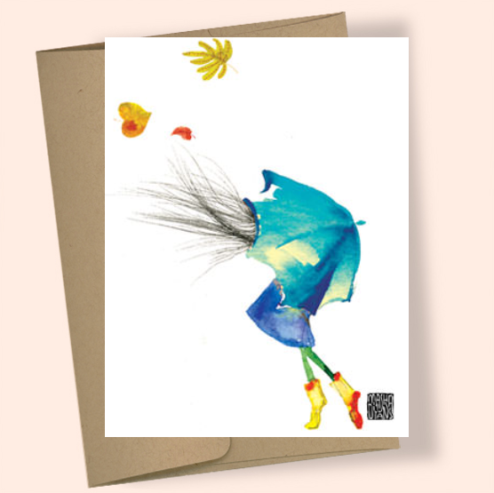 Blue Umbrella watercolor greeting card