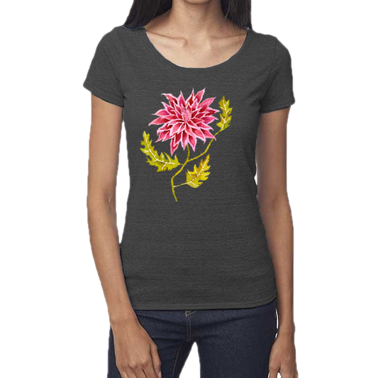 Pink Dhalia Scoop Neck Bamboo Tee