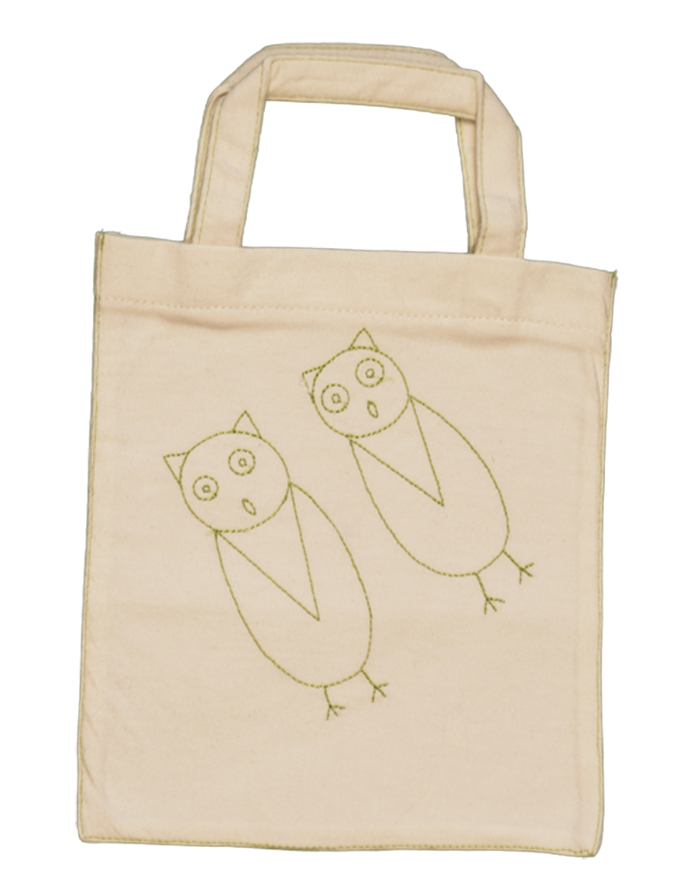 TwoOwls play bag with green owls