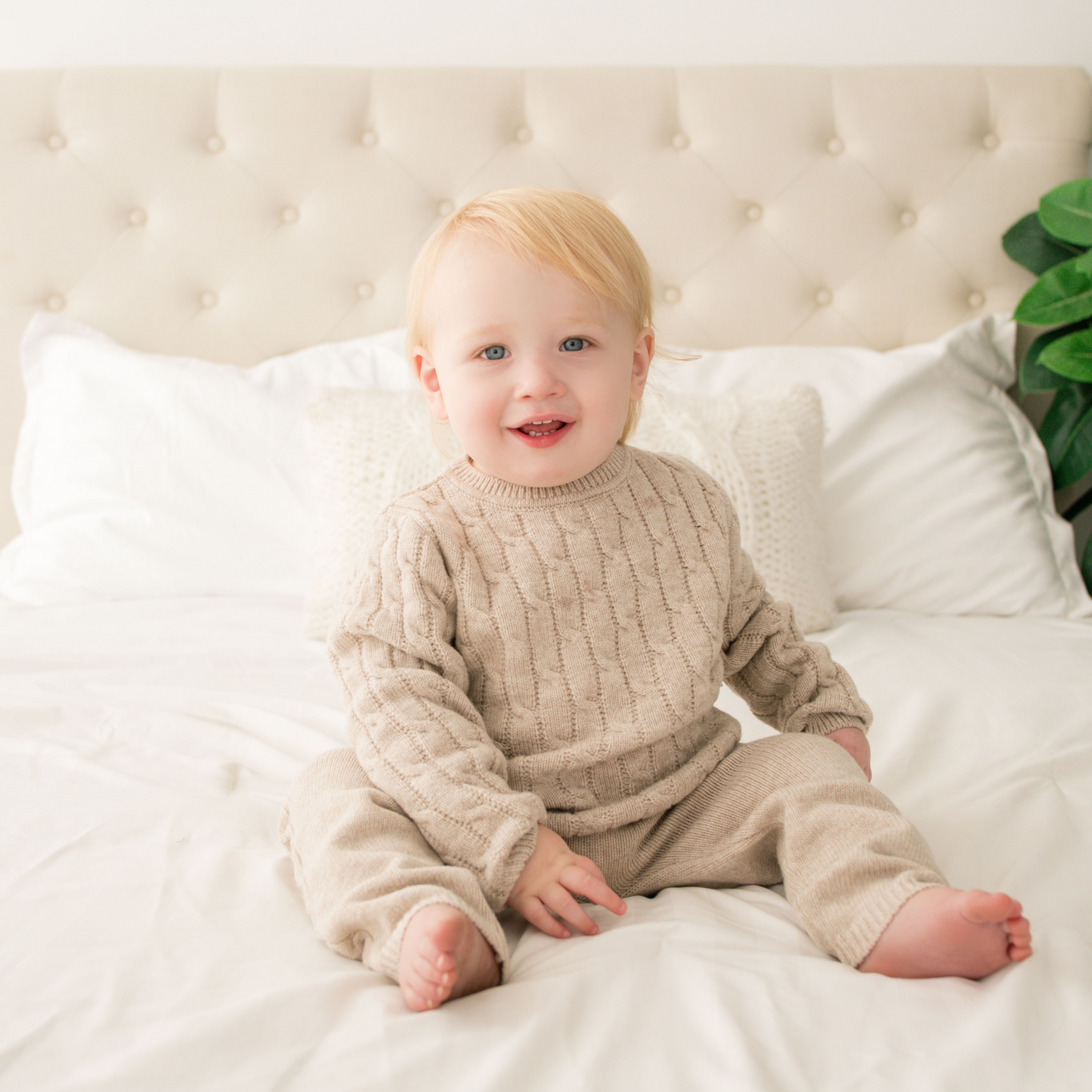 Merino Wool Cable Knit  Sweater in Oatmeal