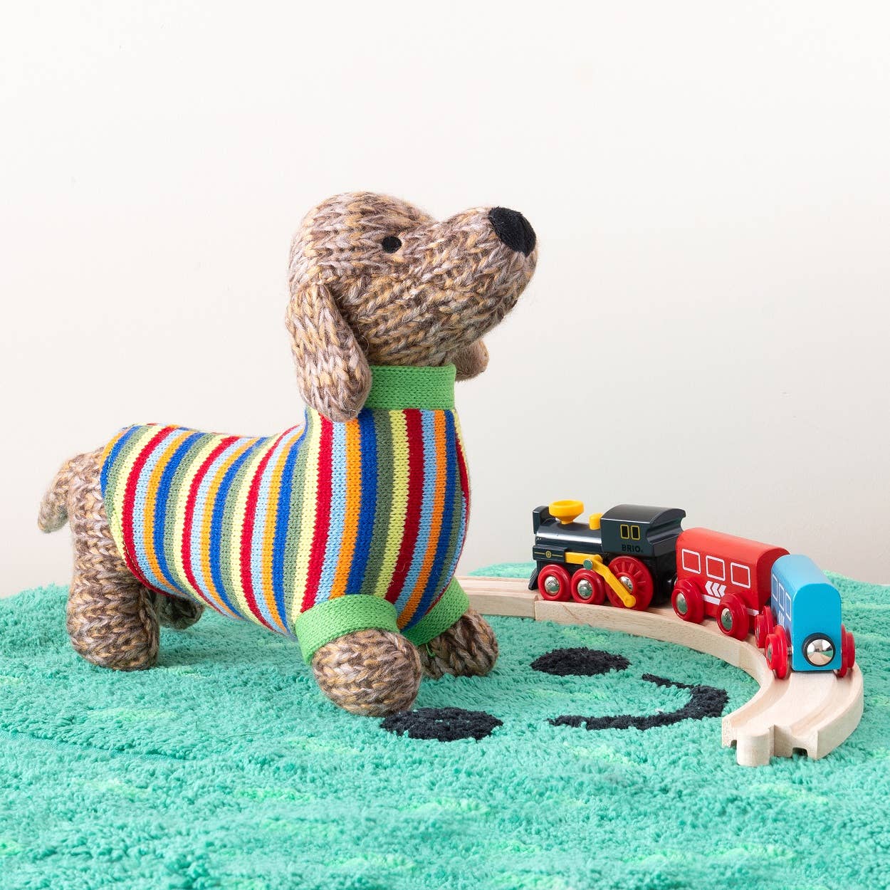 knitted sausage dog plush toy