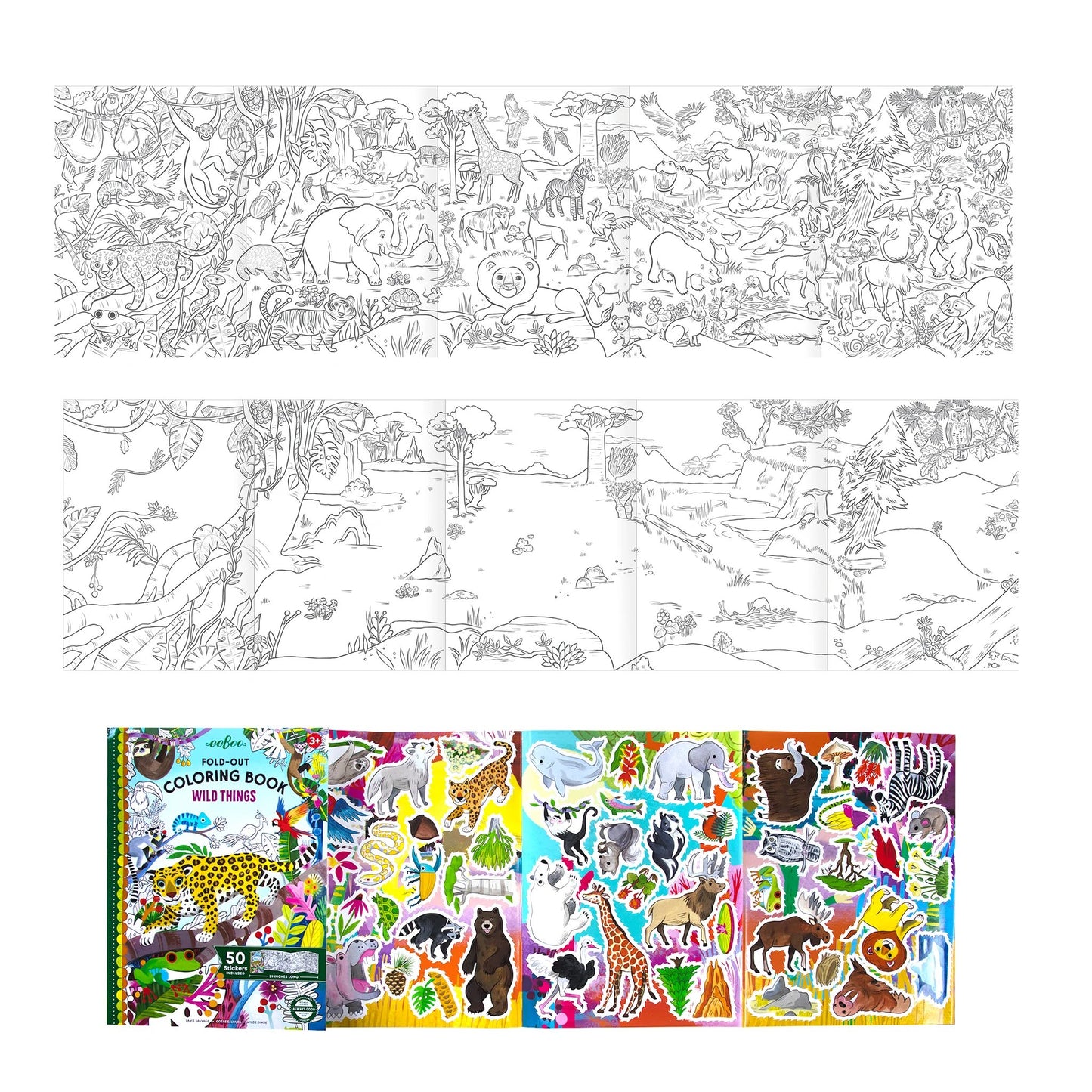Wild Things fold-out coloring book opened with sticker pages