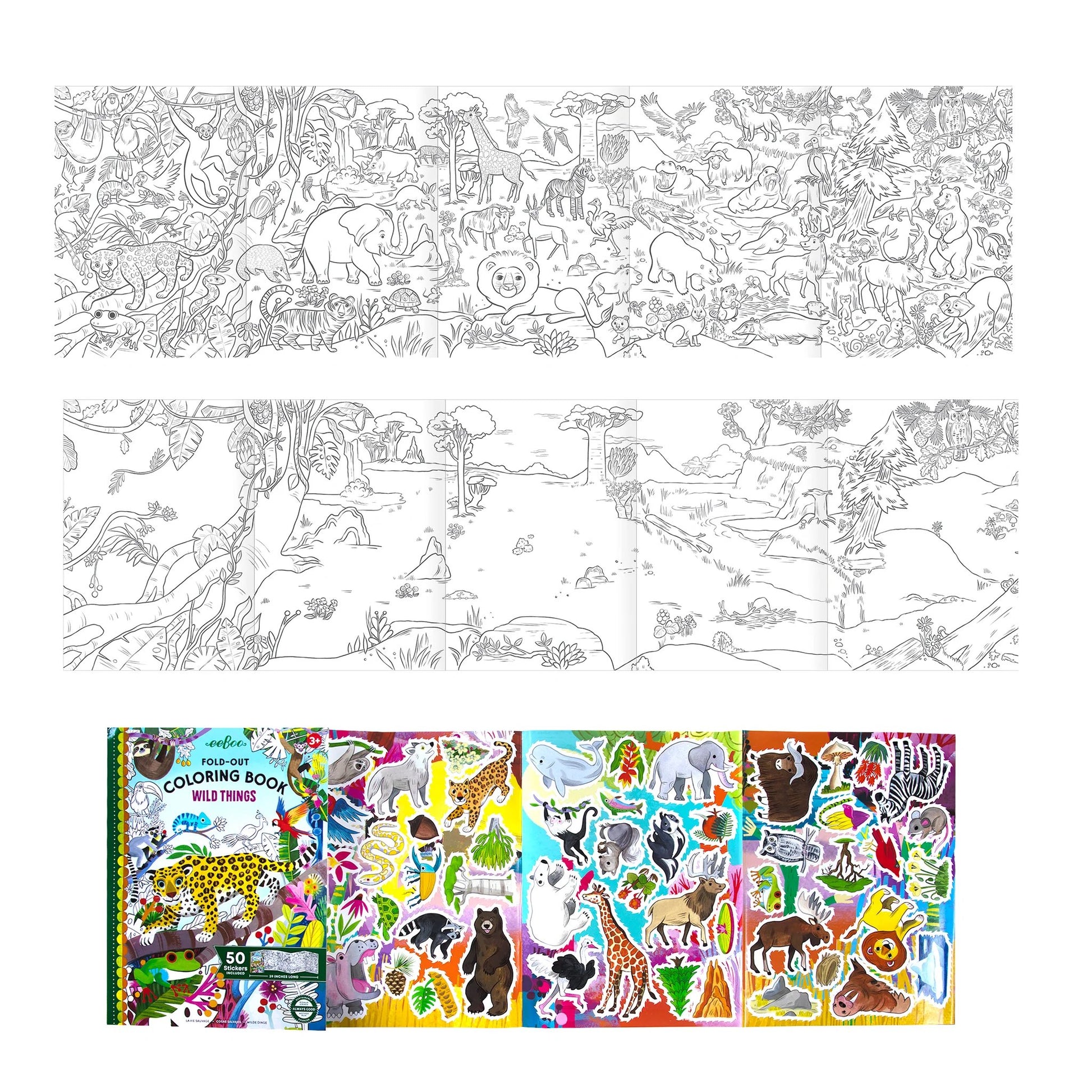 Wild Things fold-out coloring book opened with sticker pages