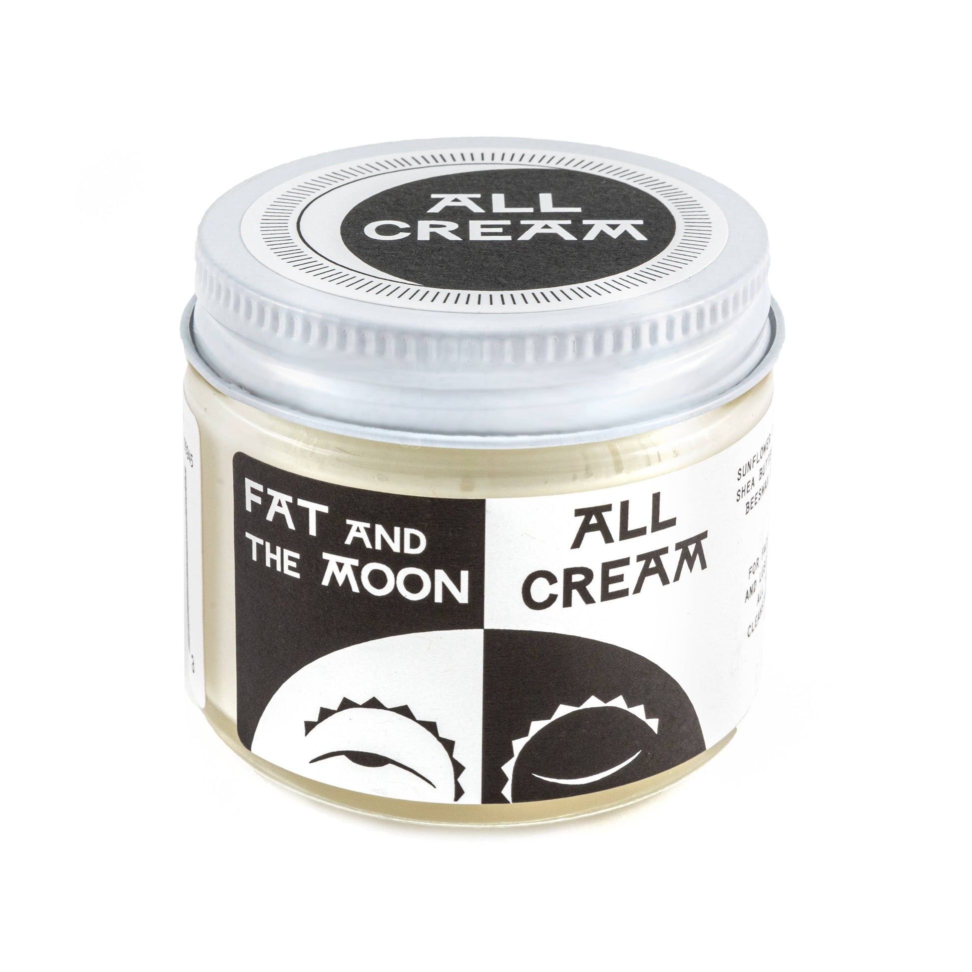 Jar of 'All Cream' by Fat and the Moon on a white background