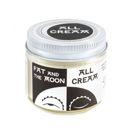 Jar of 'All Cream' by Fat and the Moon on a white background
