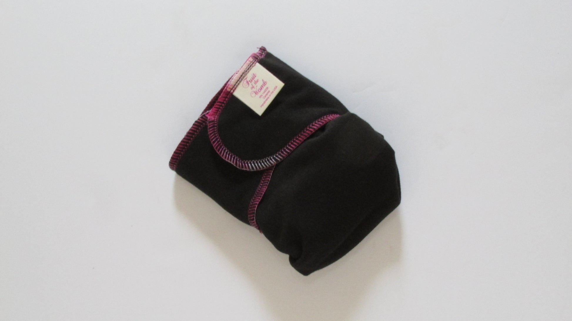 Black pouch with pink trim on a white background