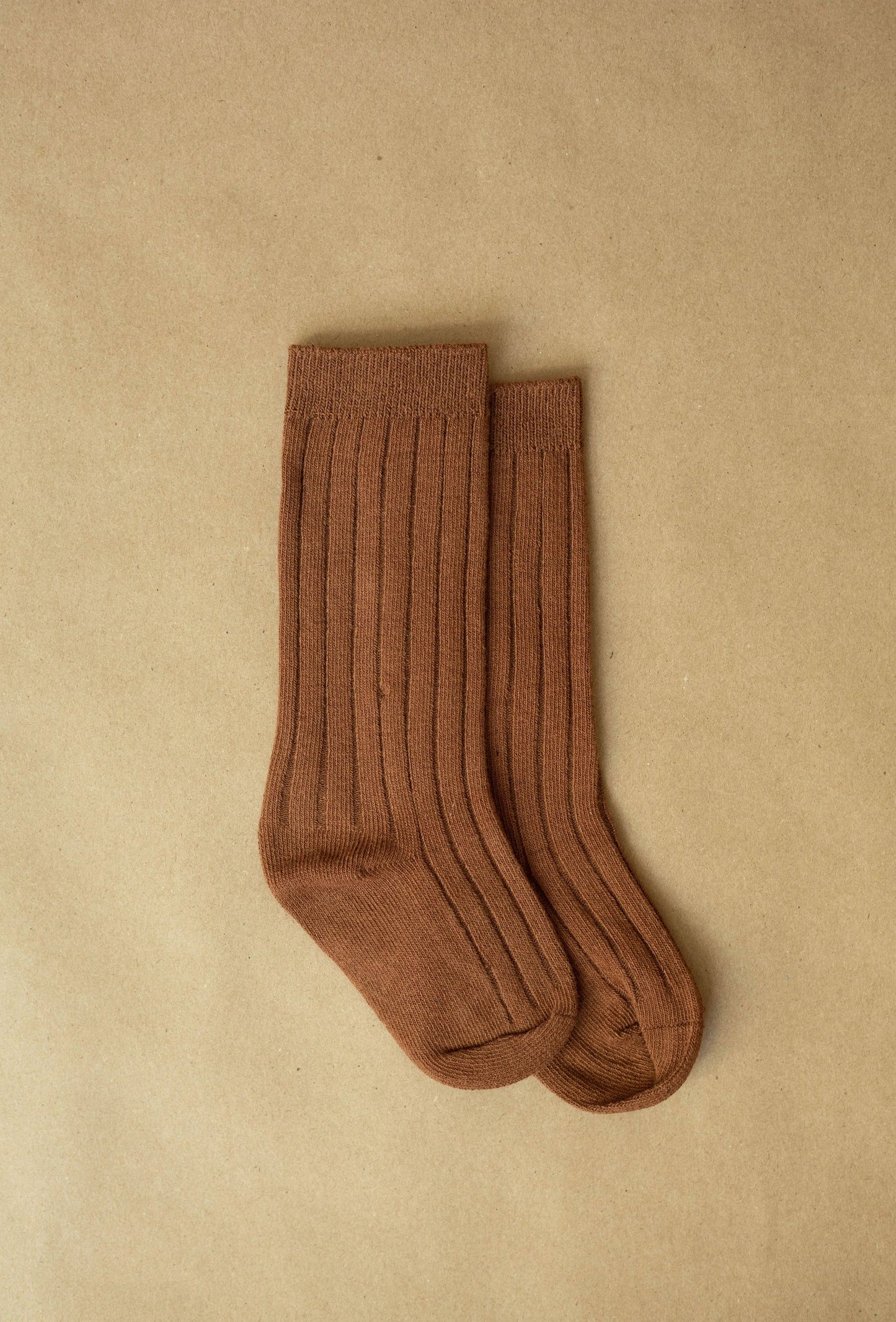 Pair of brown socks on a beige background