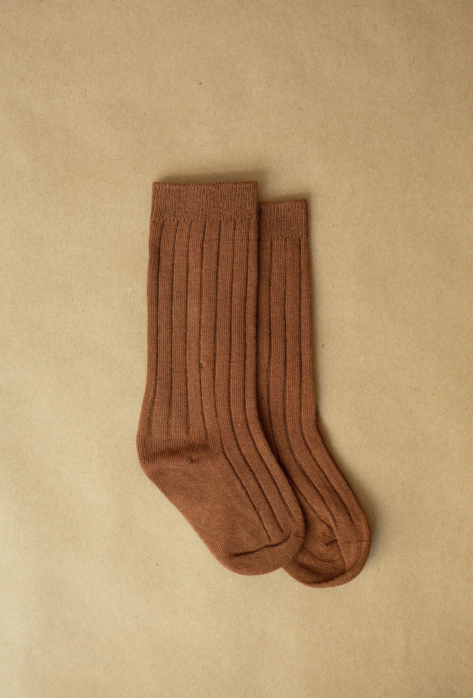 Pair of brown socks on a beige background