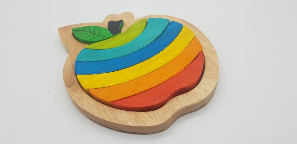 Colorful wooden apple-shaped puzzle on a white background