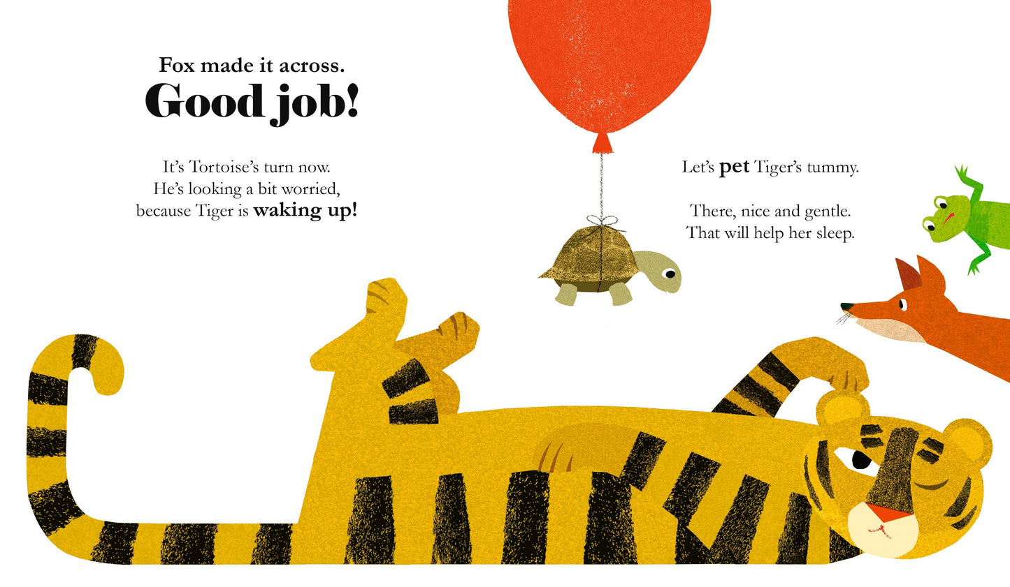 Illustration of a tiger, turtle, and fox from a children's book