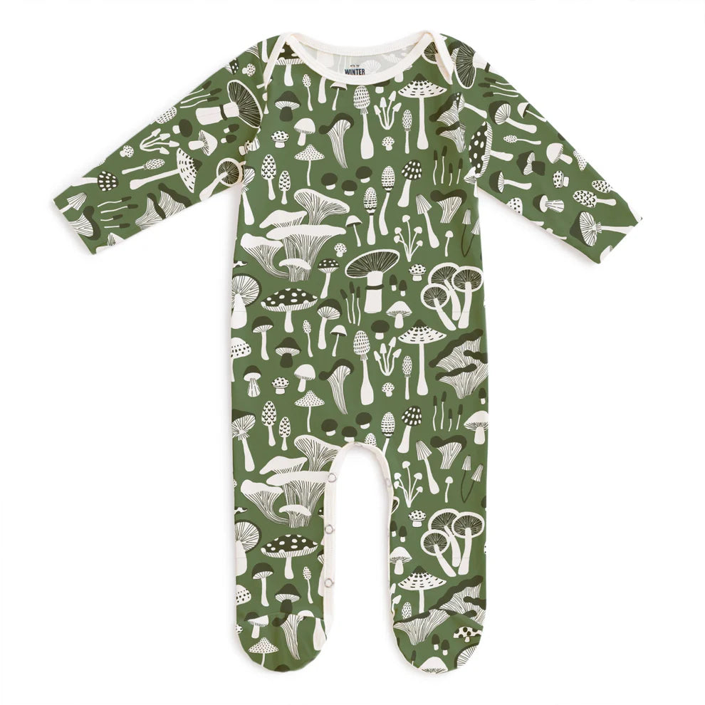 Organic cotton green fungi footed romper