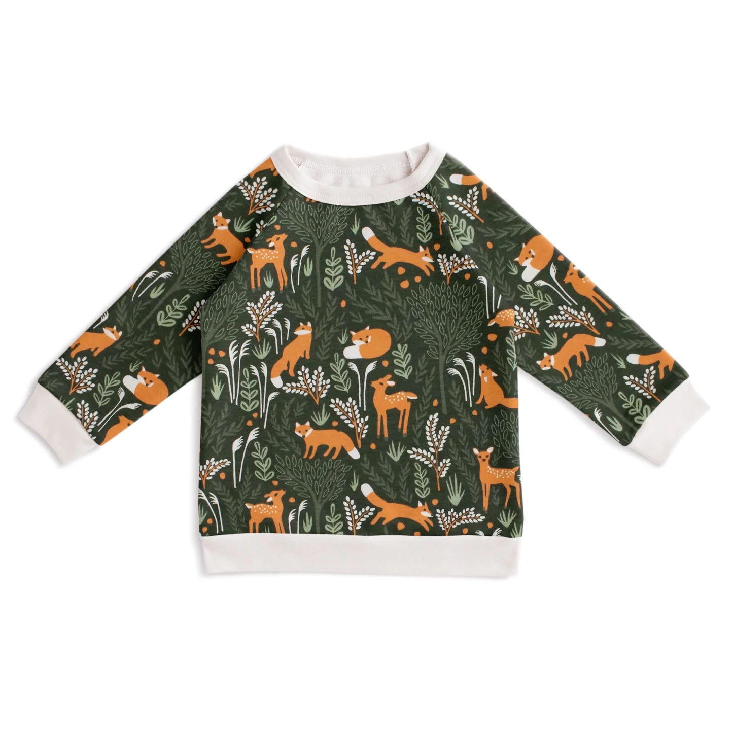 Children's sweatshirt with forest animal pattern on a white background