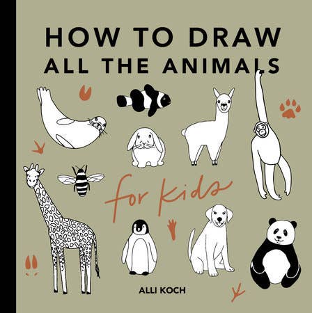 Book cover of 'How to Draw All the Animals for Kids' by Alii Koch with illustrations of various animals.