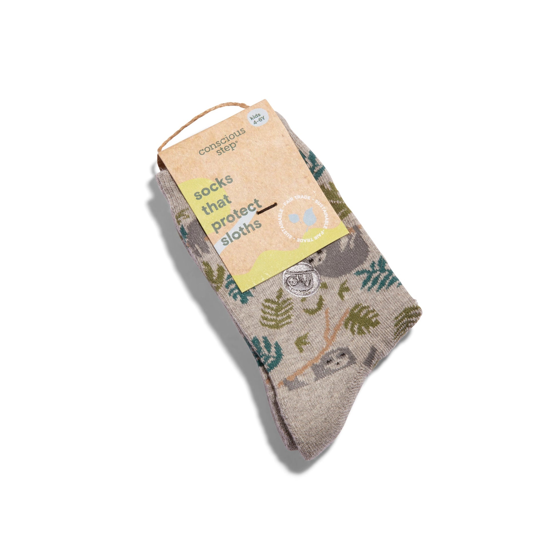 Socks with sloth design and packaging on a white background