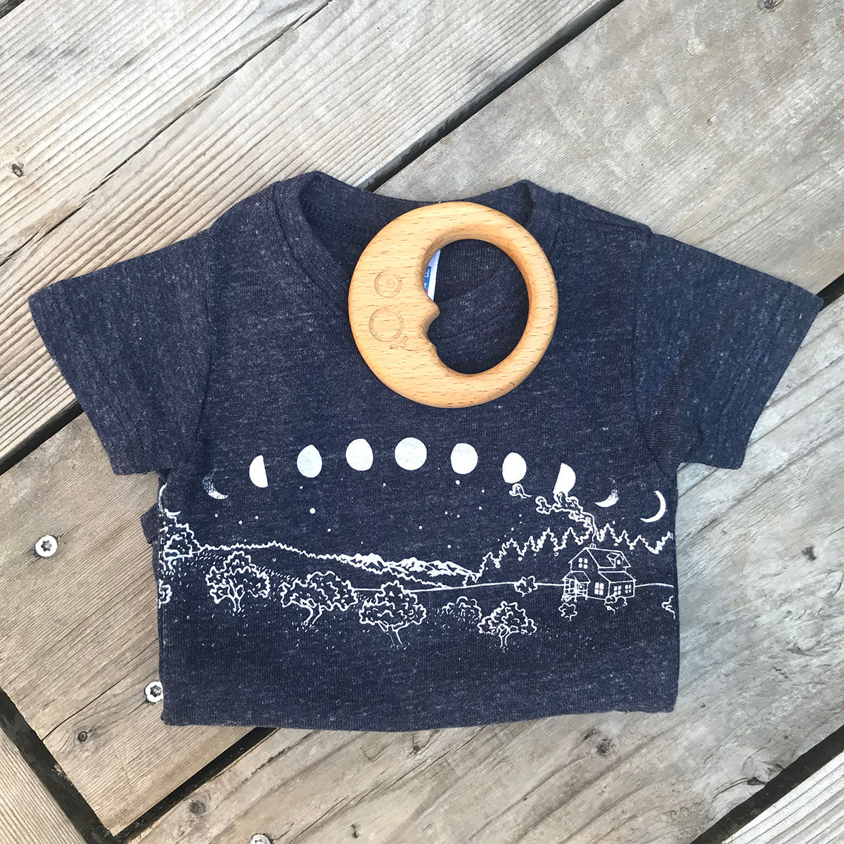 Moon Phase Cottage Short Sleeve Onesie and teether