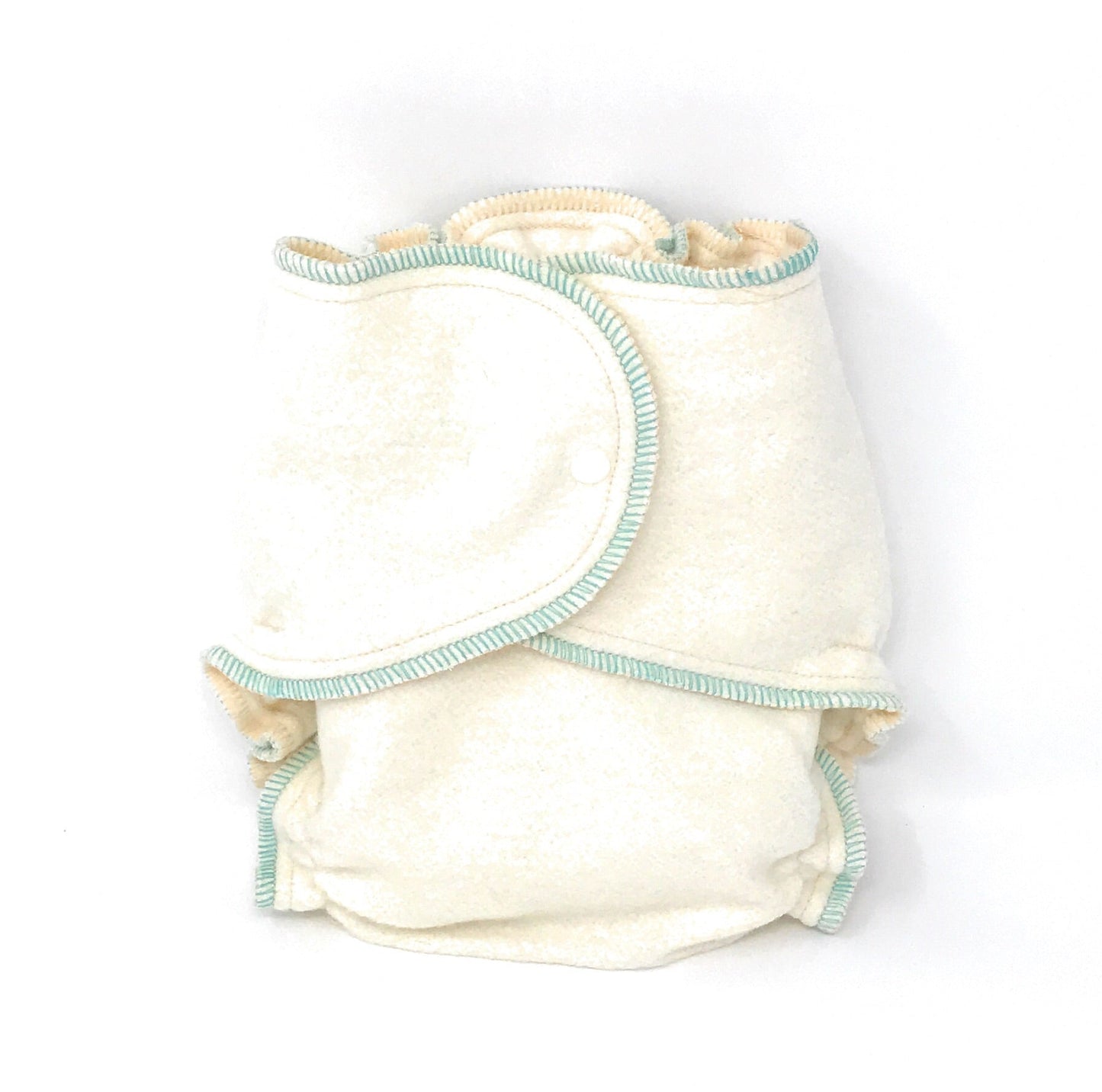 White diaper with blue trim on a white background
