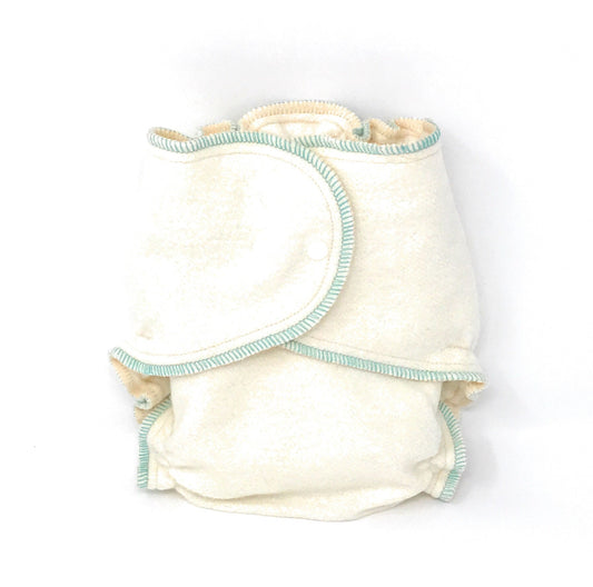 White diaper with blue trim on a white background