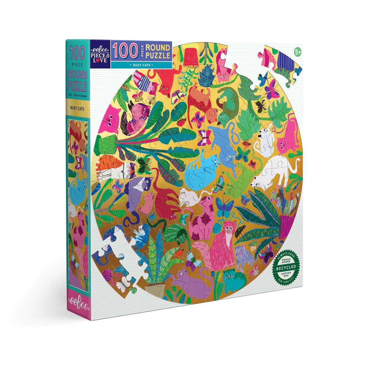 100-piece busy cats round puzzle box