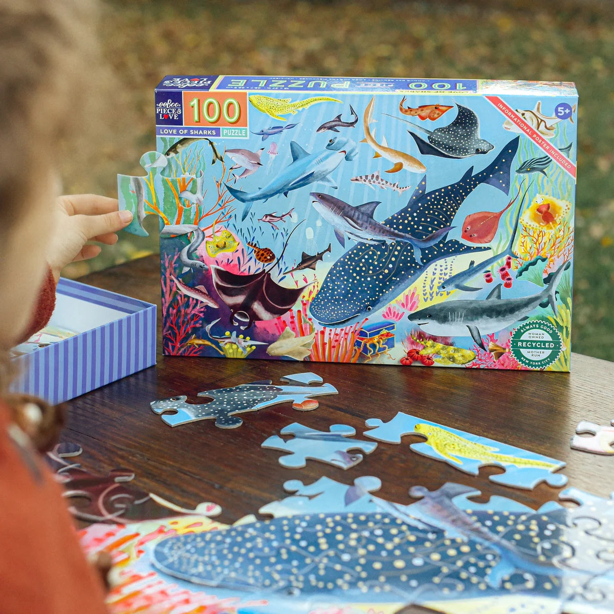 Child making Love of Sharks 100-piece Puzzle