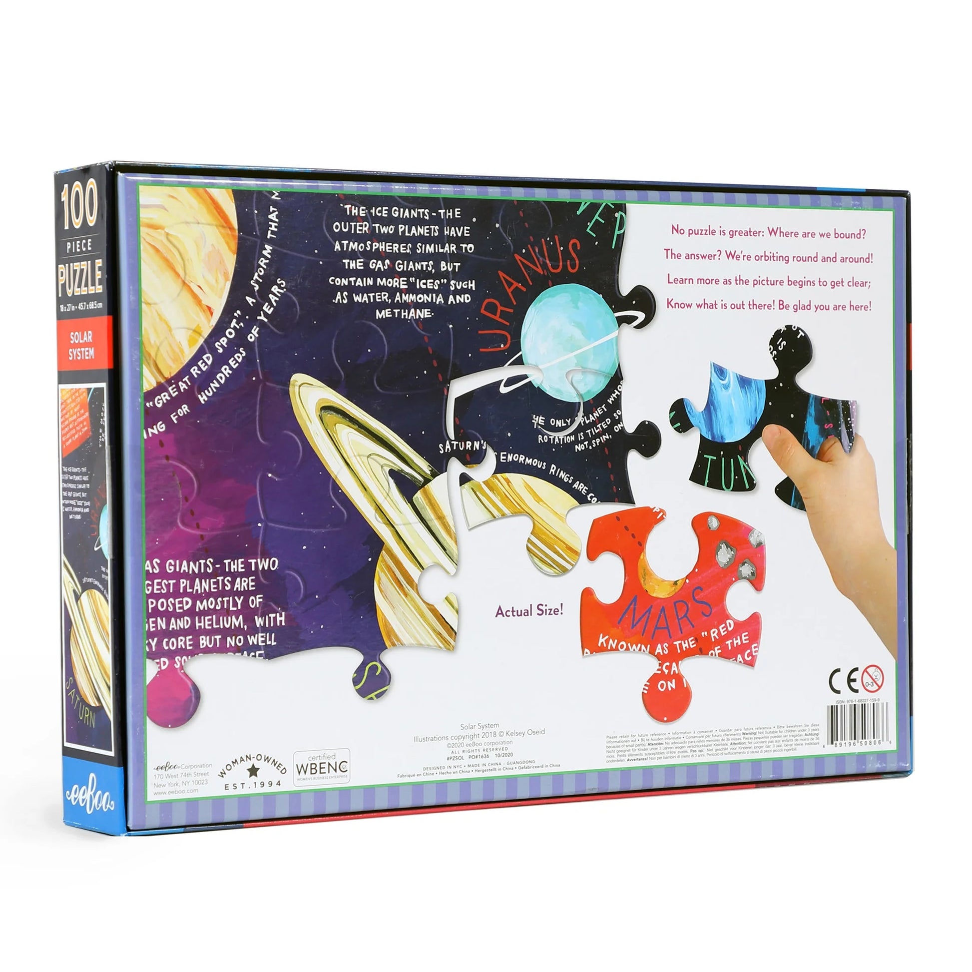 back of the box for eeBoo solar system 100-piece puzzle