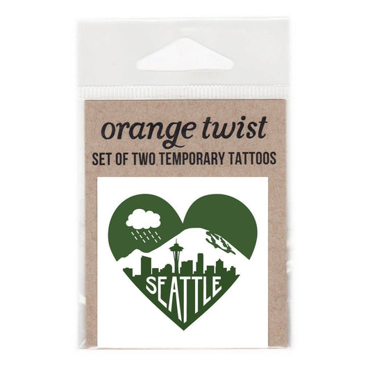Seattle Heart Temporary Tattoos --Set of Two in orange twist packaging