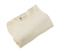 Beige fabric roll with a button on a white background