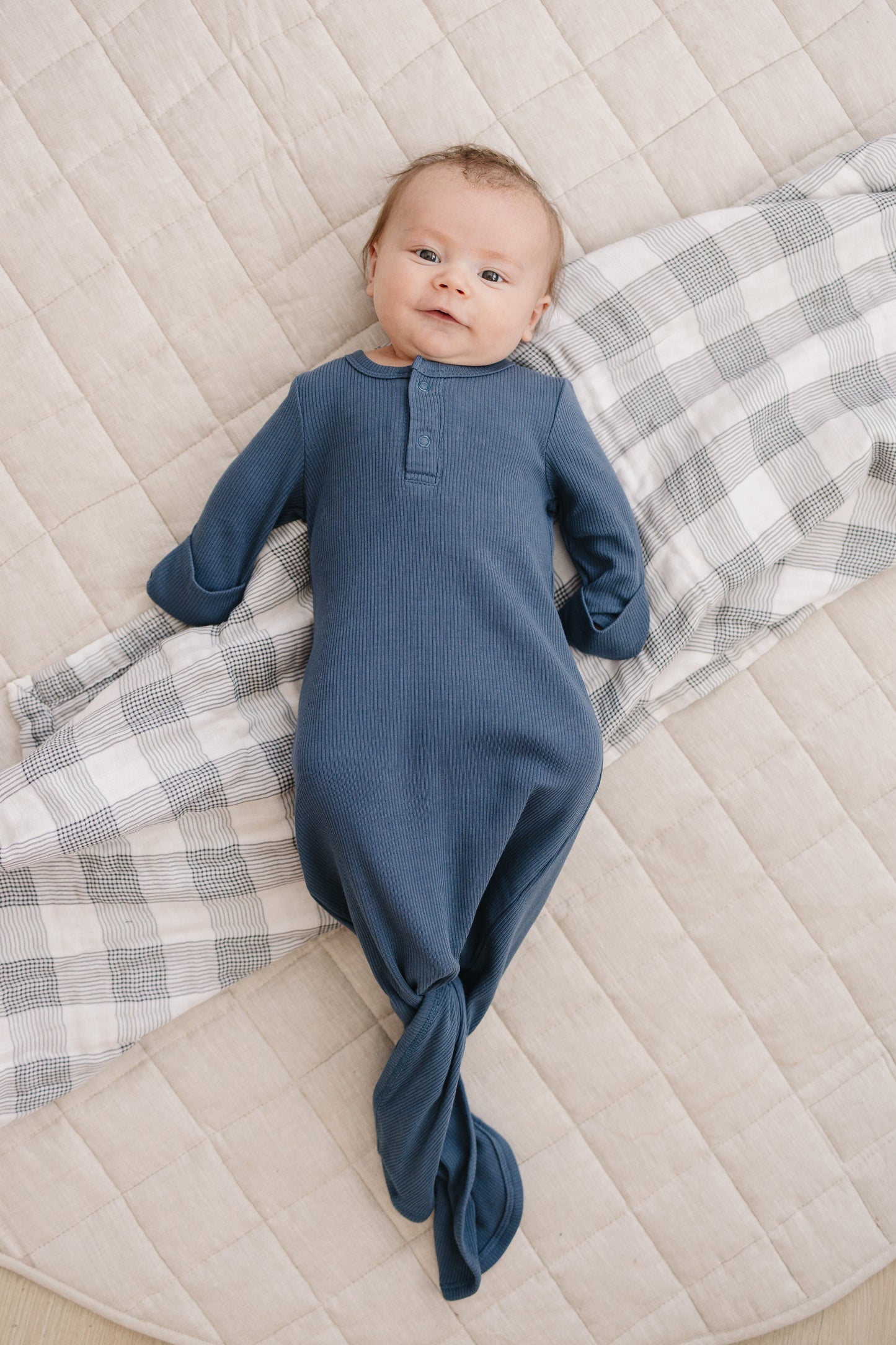 Navy Organic Cotton Ribbed Knot Gown