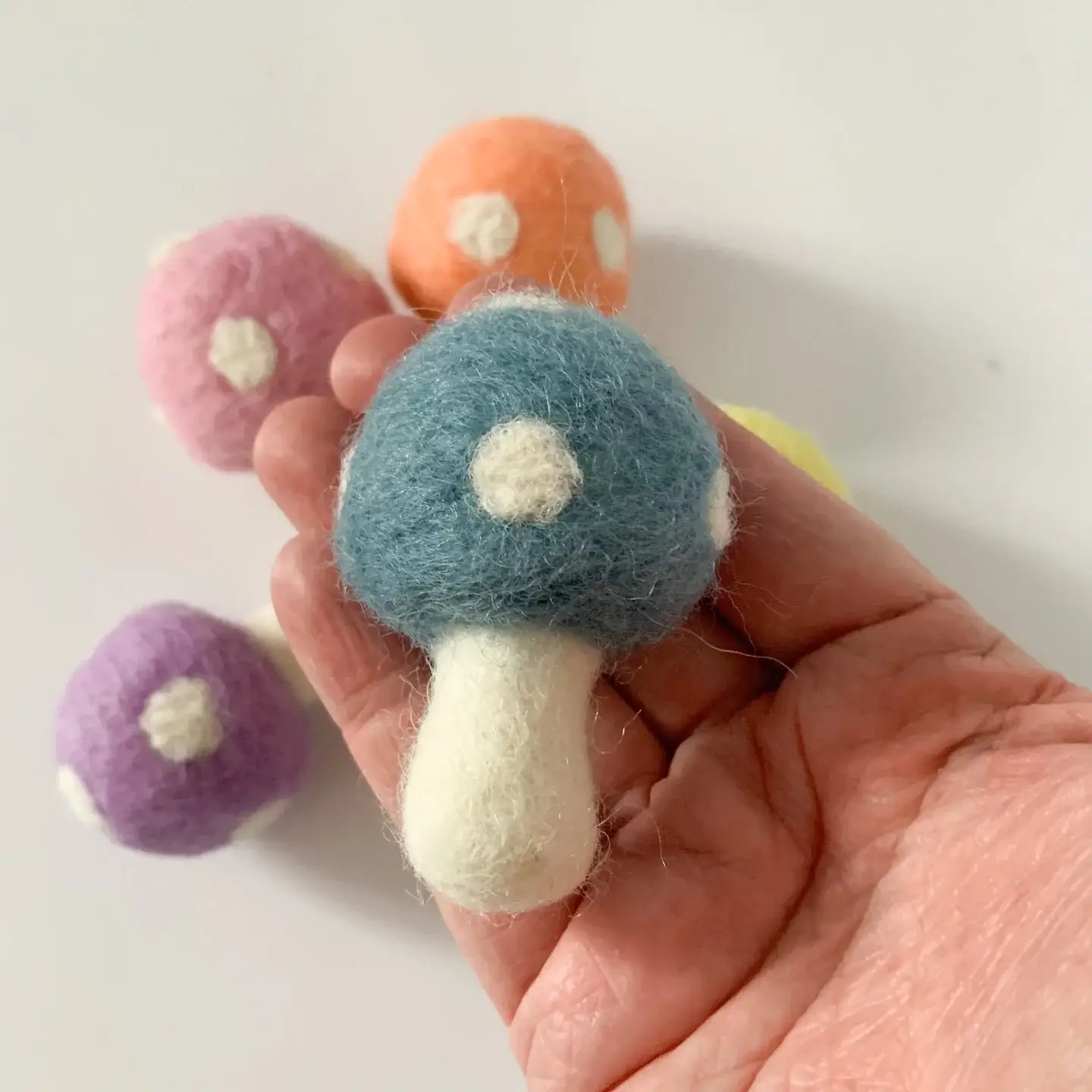 pastel blue felt mushrooms