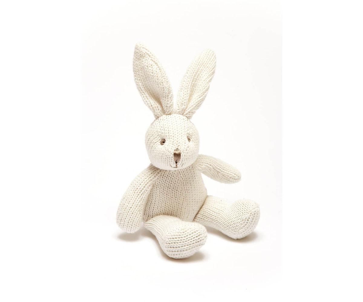 white organic bunny rattle